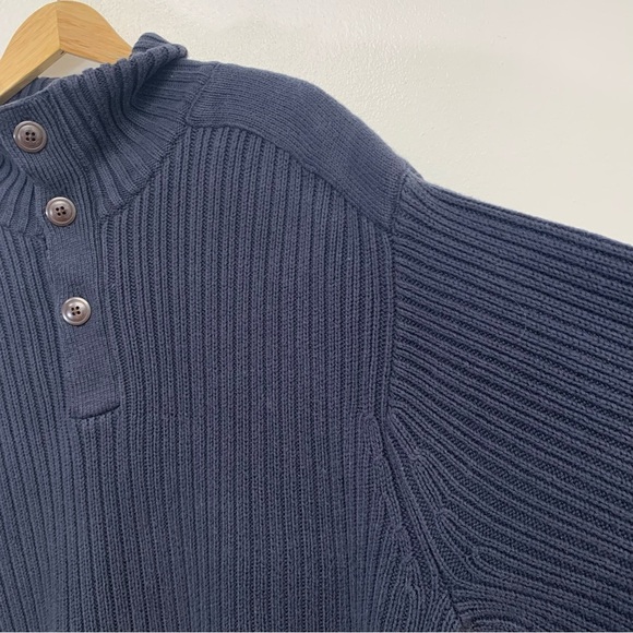 Timberland Heavy Chunky Sweater Men XL  Blue 100% Cotton Rib Thick Knit 3 Button - Picture 3 of 10